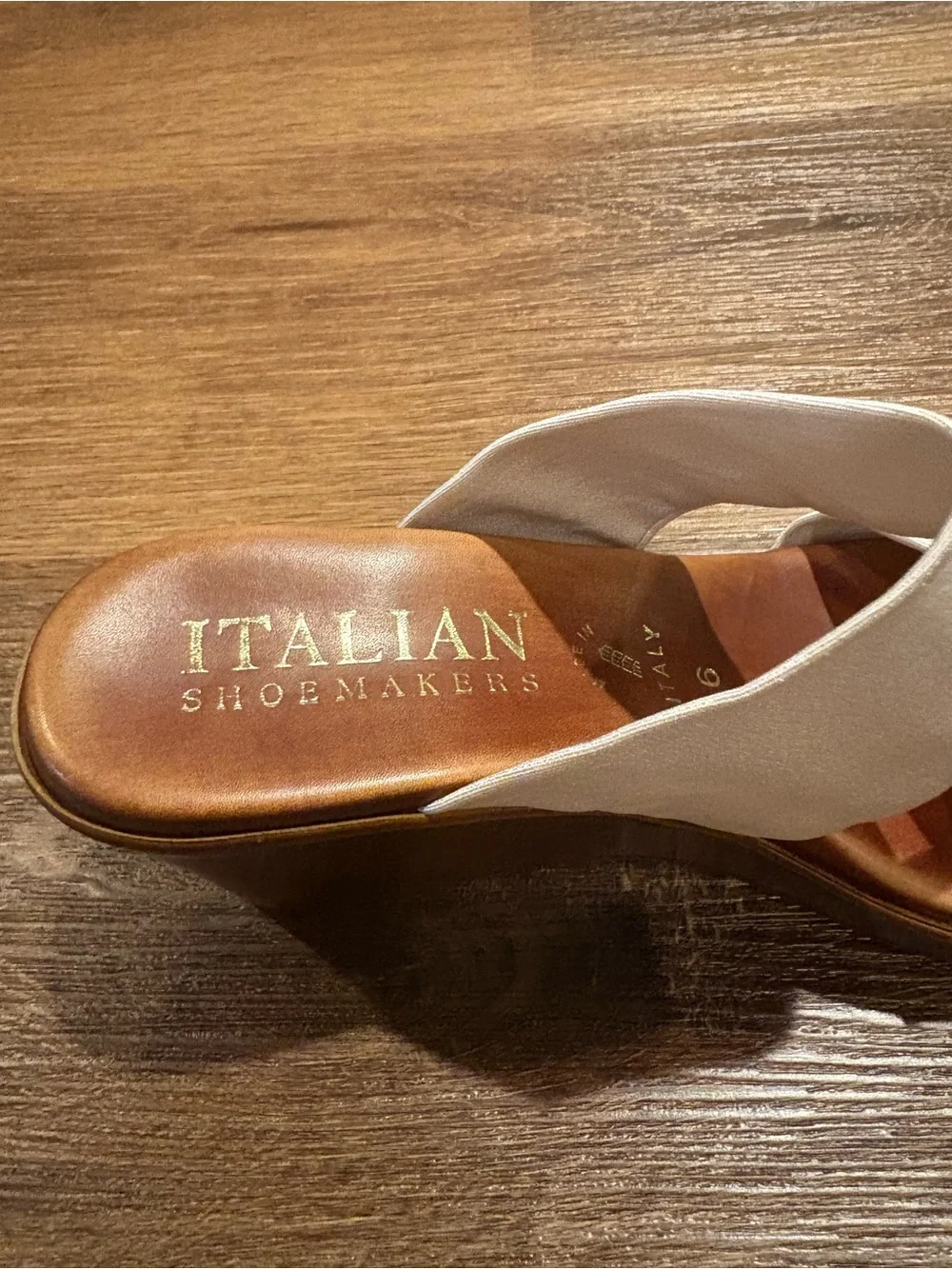 Italian Shoemakers White Double-Band Slide Sandals with Gold Accents